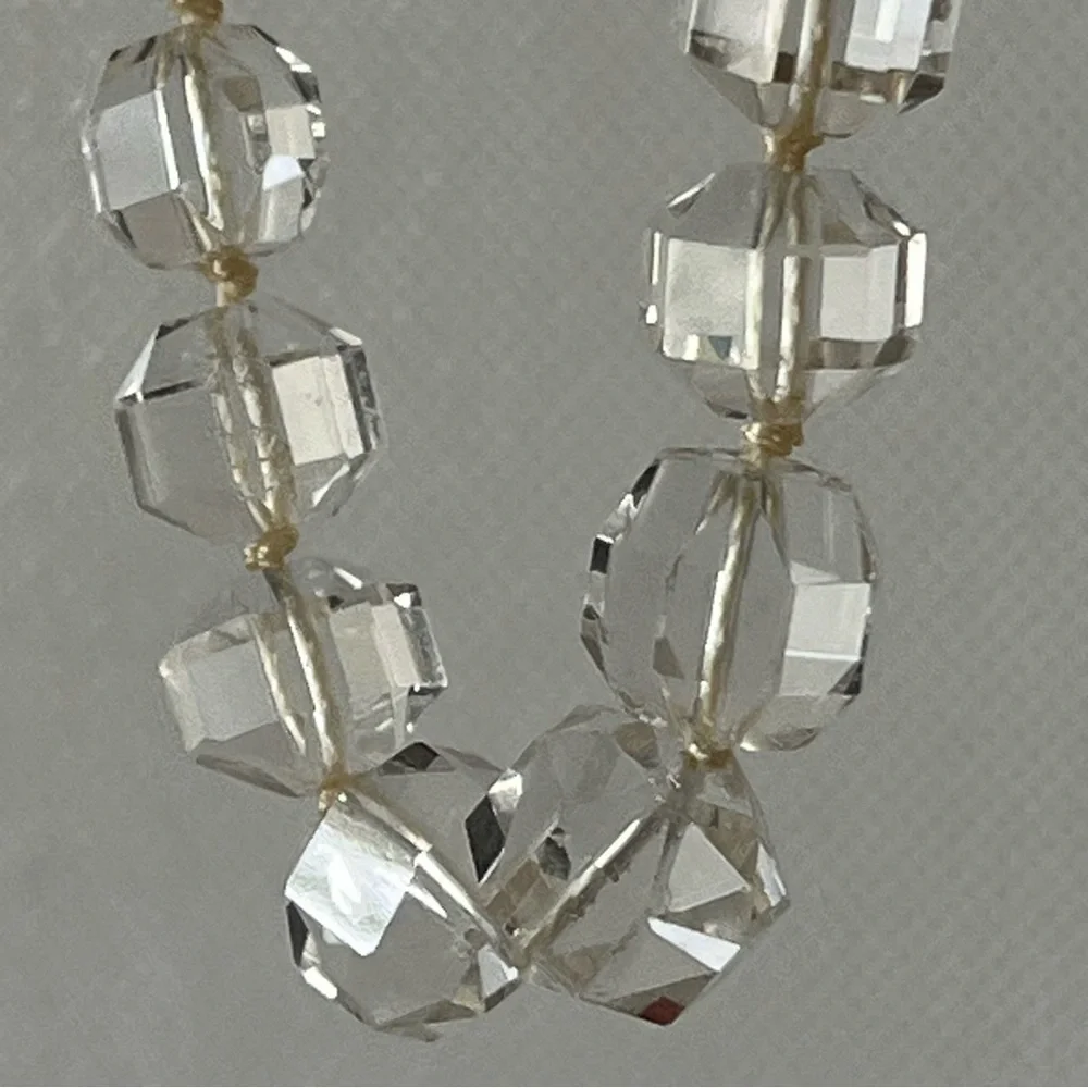 Vintage Art Deco Faceted Rock Crystal Necklace Sterling Clasp